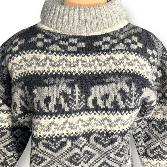 90s Eddie Bauer Wool Sweater: Vintage Nordic Moose Turtleneck - Etsy