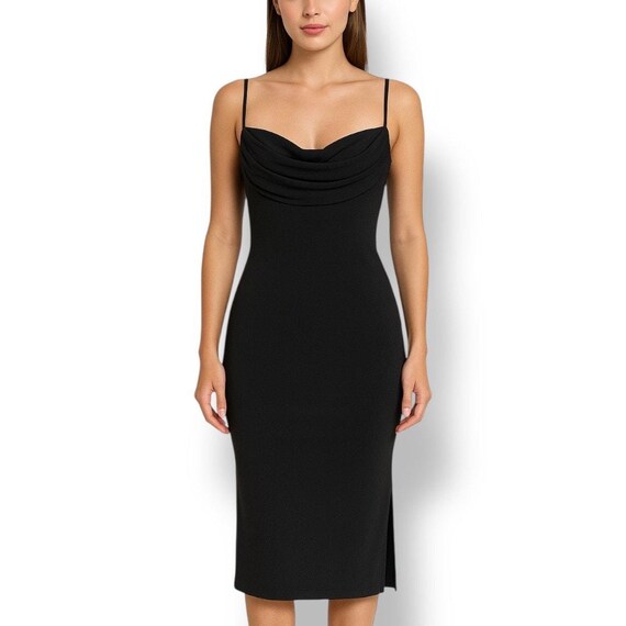 cowl neck bodycon midi dress Black Satin Cowl Neck Midi Dress main image 1