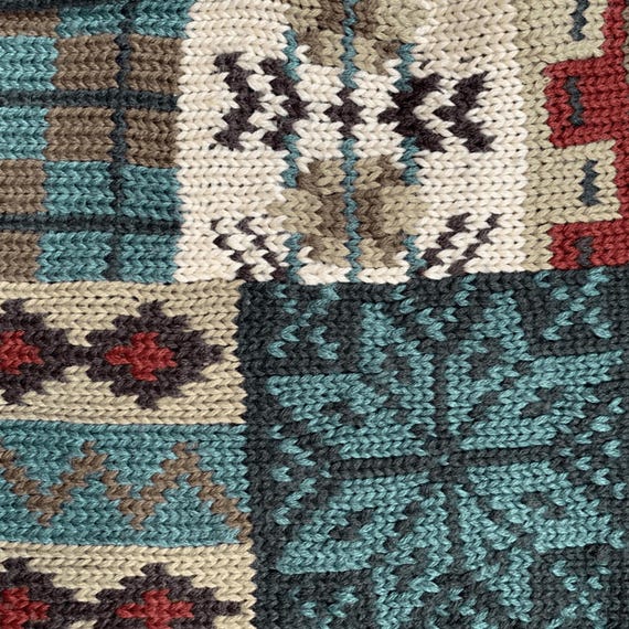 Vintage Nordic Patchwork Cardigan: Wool Blend Kni… - image 6