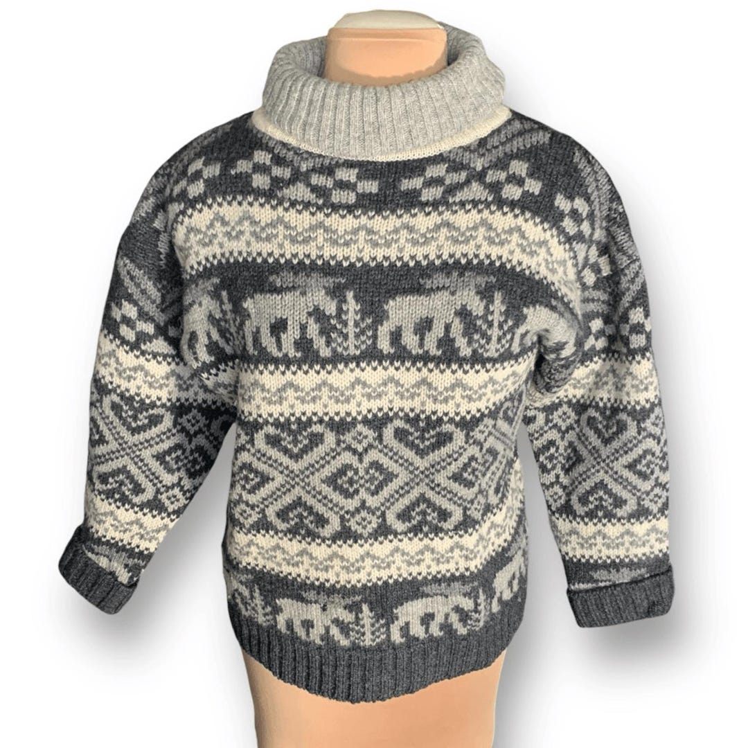 90s Eddie Bauer Wool Sweater: Vintage Nordic Moose Turtleneck - Etsy