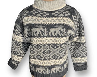 90s Eddie Bauer Wool Sweater: Vintage Nordic Moose Turtleneck - Etsy