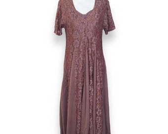 Vestido midi de chiffon com renda floral estilo anos 90, modelo fairycore romântico (tamanho pequeno)