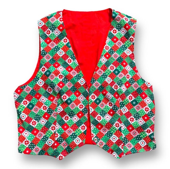 Christmas Patchwork Vest - Handmade Retro Cottage… - image 9
