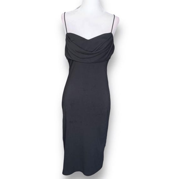 Y2k Black Cowl Neck Bodycon Midi Dress - Spaghetti Strap