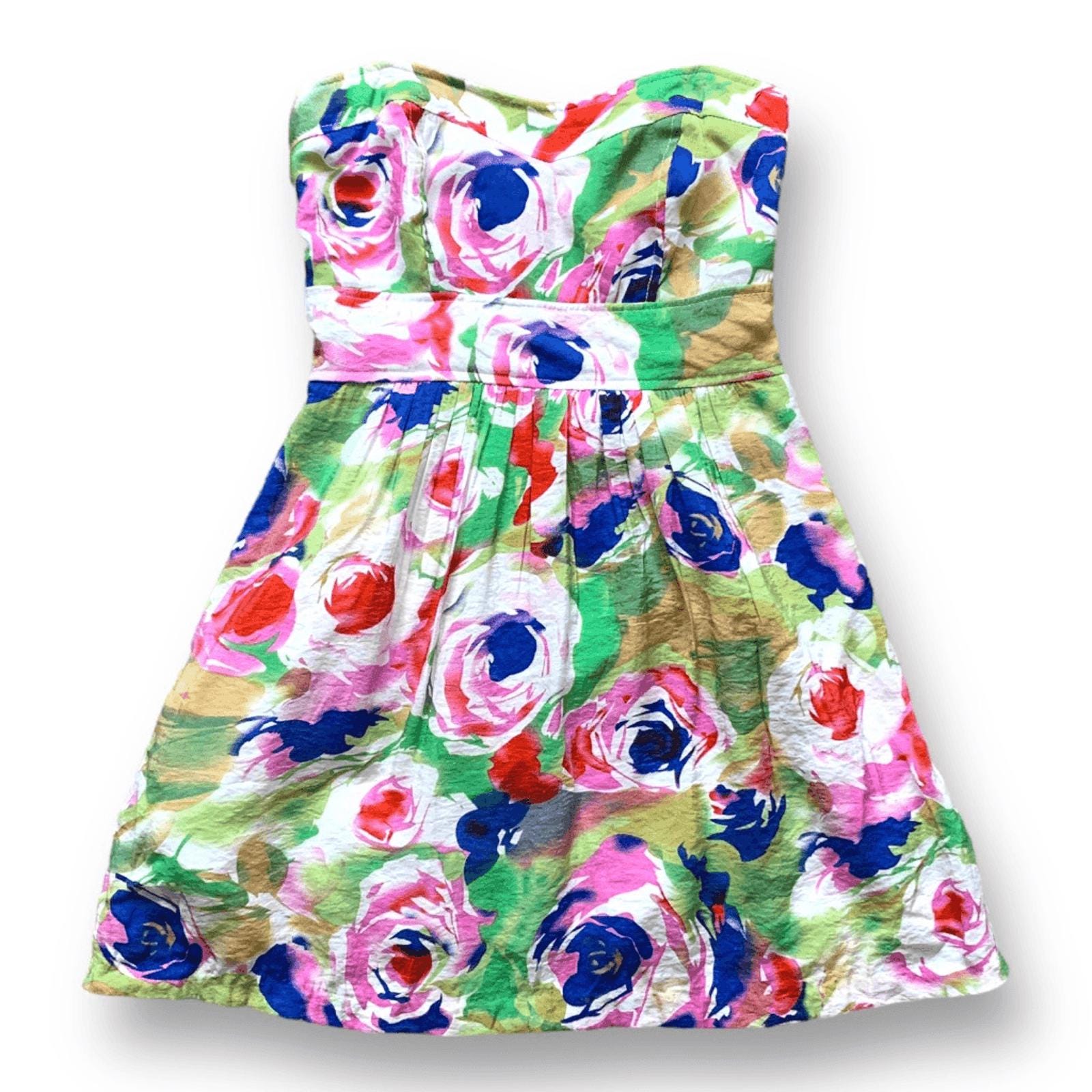 Vintage Eva Rose Strapless Floral Mini Dress Sweetheart Neckline Cottagecore Green - - from Amy
