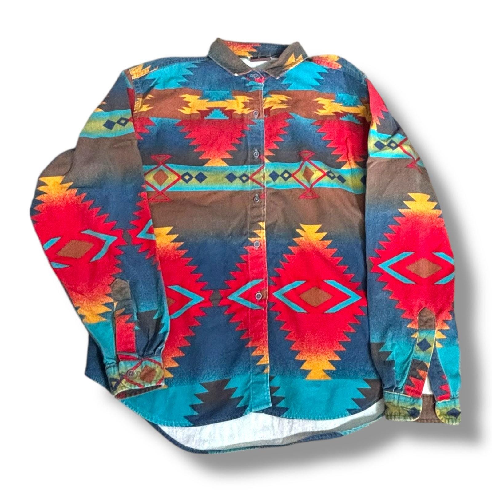 Vintage Woolrich Aztec Shirt, 90s Southwest Print Cotton Button Down (XL)
