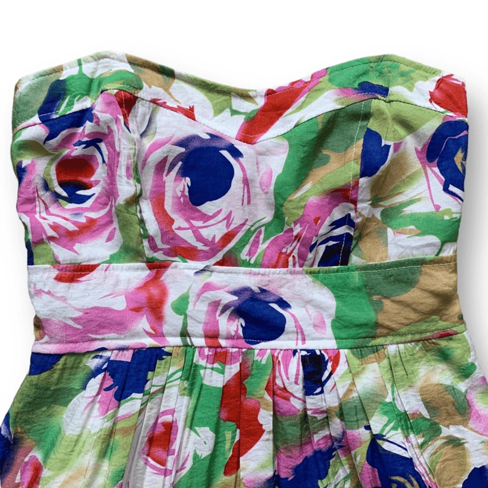 Vintage Eva Rose Strapless Floral Mini Dress Sweetheart Neckline Cottagecore Green - - from Amy