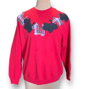 80s OOAK Custom Fruit Of The Loom Scottie Dog Sweatshirt XL Vintage Red 80s Holiday Pullover Fleece Appliqué Cozy Retro Christmas Novelty