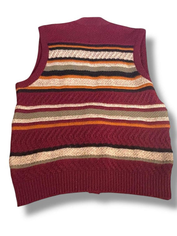 90s London Fog Striped Knit Sweater Vest - Burgun… - image 2
