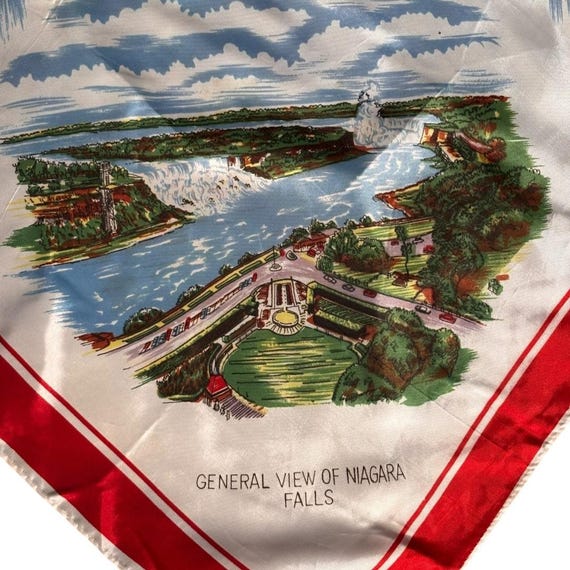 1960s Niagara Falls Canada Acetate Scarf: Skylon Tower, Maid of the Mist Souvenir View 3