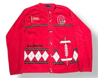 Vintage 90s Ohio State Buckeyes Football Cardigan Novelty Sweater Collegiate