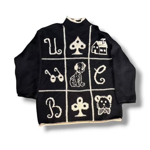 United Colors of Benetton Vintage Shetland Wool Dalmatian Heart Sweater Black