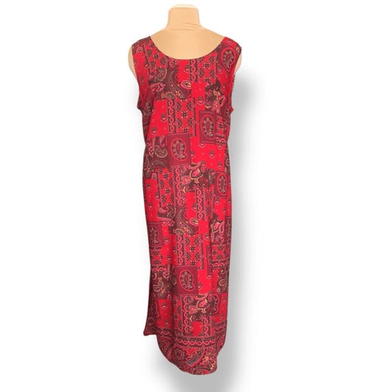 90s Red Paisley Patchwork Maxi Dress, Plus Size 3X Boho