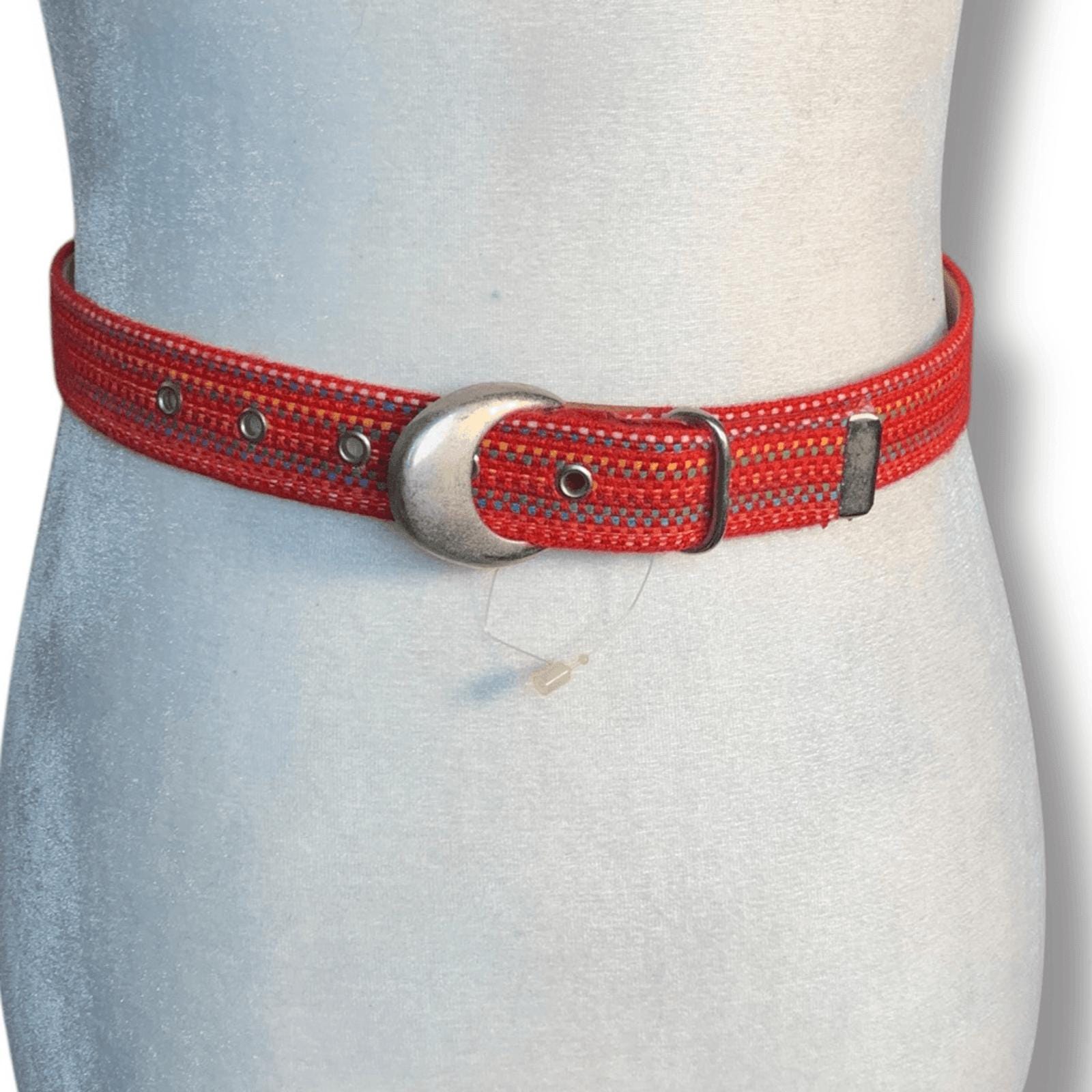 Woven Belt, 80s 90s Kidcore Rainbow Red, Adjustable USA Made 