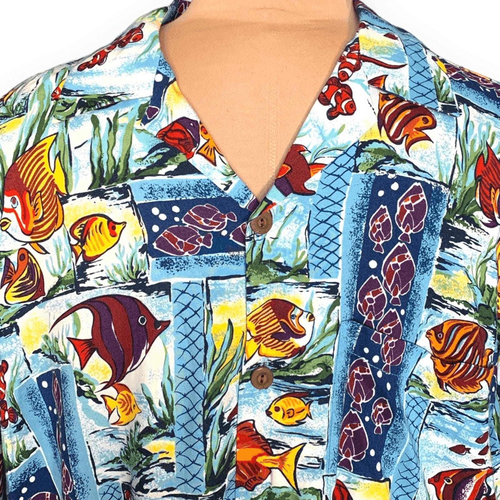 Vintage 90s Joe Kealoha Hawaiian Shirt: Tropical Fish Print, Rayon
