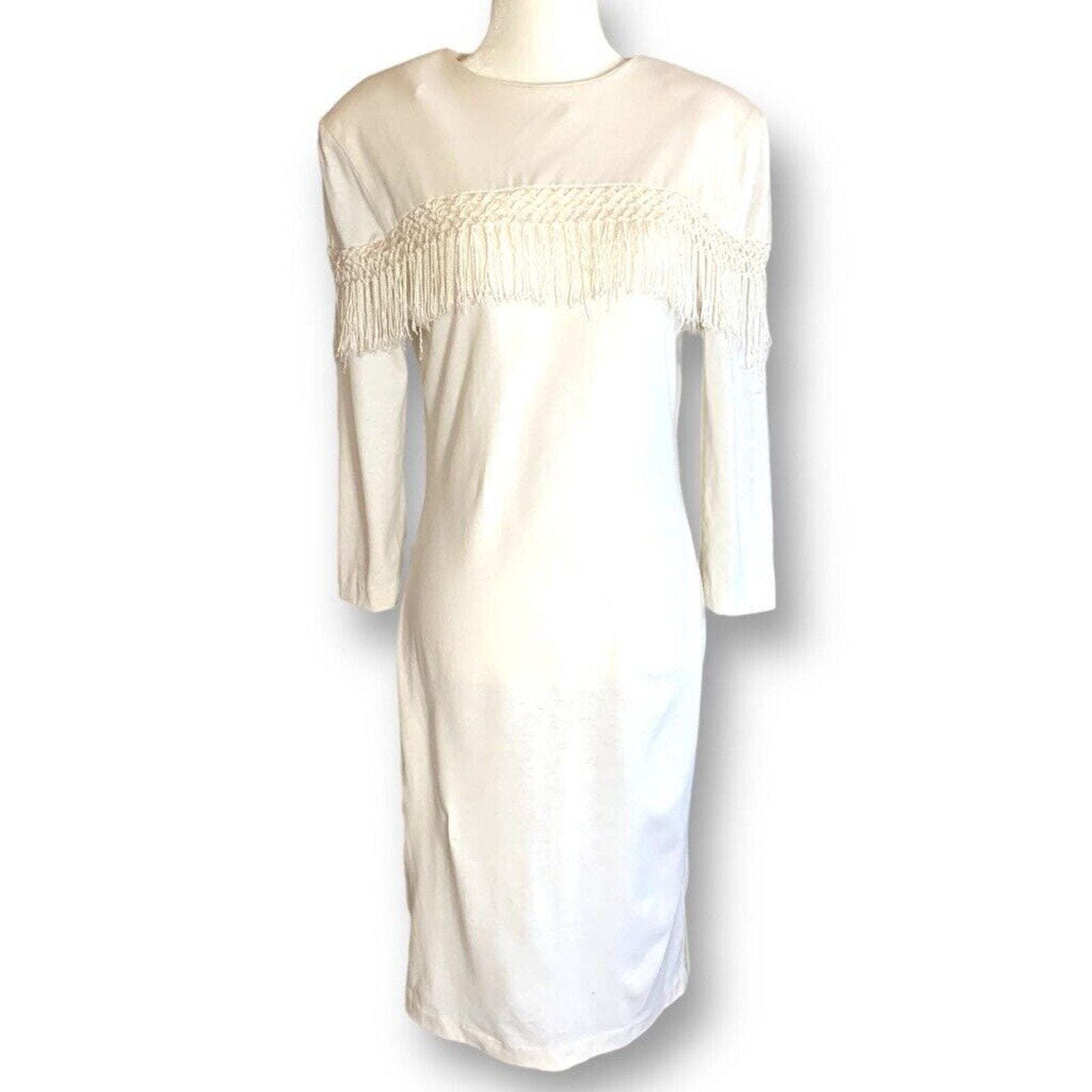 chinese dress ladies White Off Shoulder Fringe Gown by Ladivine SF209W – ABC Fashion main image 1