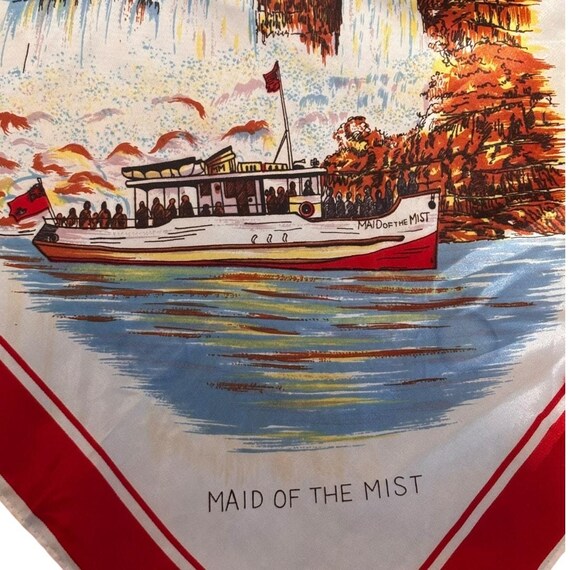 1960s Niagara Falls Canada Acetate Scarf: Skylon Tower, Maid of the Mist Souvenir View 5