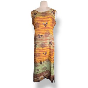 90s California Krush Sleeveless Maxi Dress Large Boho Desert Ombre Abstract Geometric Floral Print Southwest Festival Vacation Made in UAE
