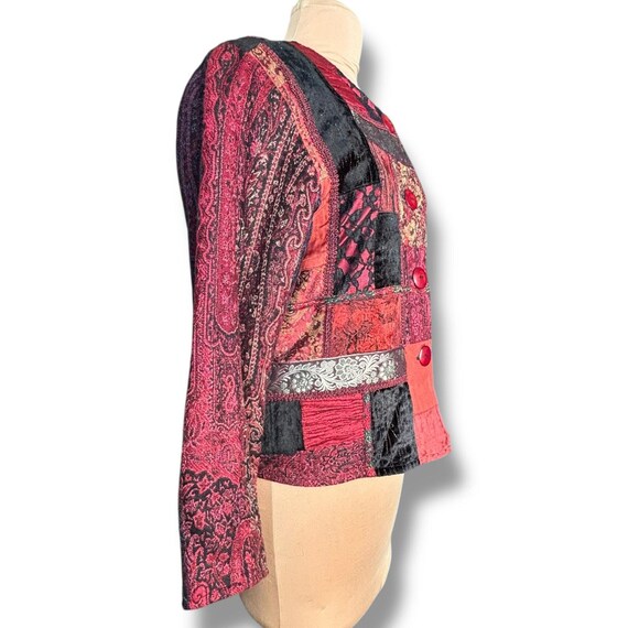Half Moon Bay Red Black Patchwork Jacket Boho Fes… - image 5