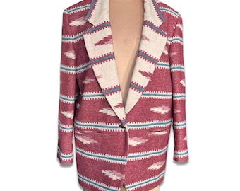 90s Wool Southwestern Blazer: Red Tapestry, Size L, Made in USA