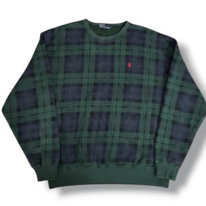 Vintage Polo Ralph Lauren Navy Plaid Crewneck Sweatshirt Black Watch Tartan