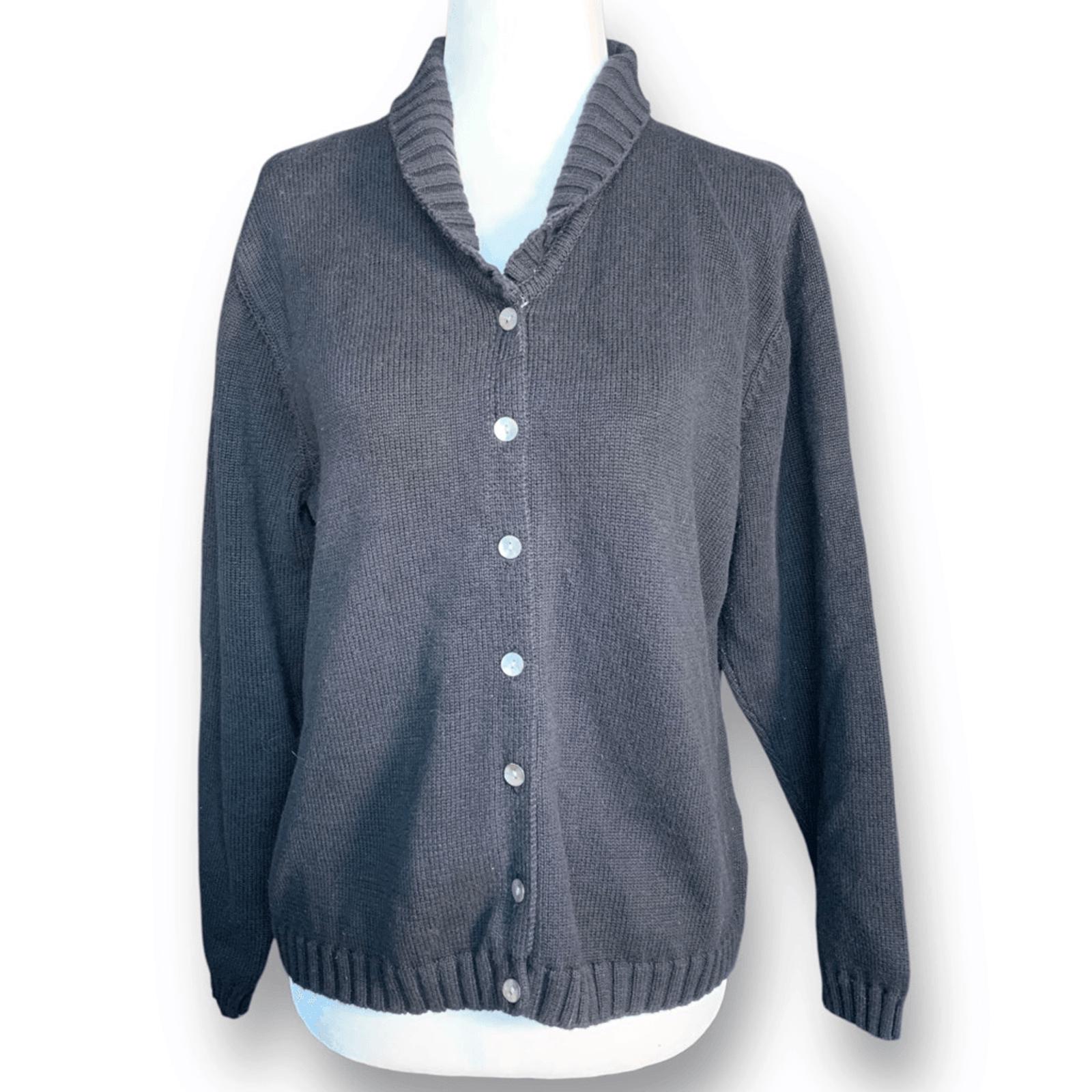 Vintage 90s Knit Cardigan: Black Cotton, Faux Fur Collar - Etsy