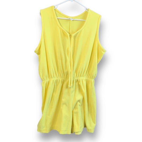 Vintage 80s Yellow Terrycloth Romper: Sleeveless Beach Cover-Up