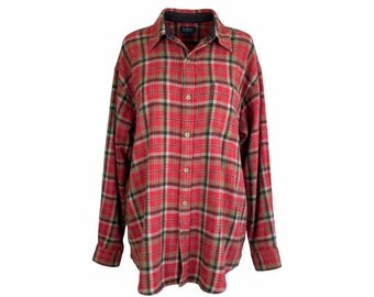 Vintage Pendleton Wool Shirt, Red Plaid Flannel, Mens Large