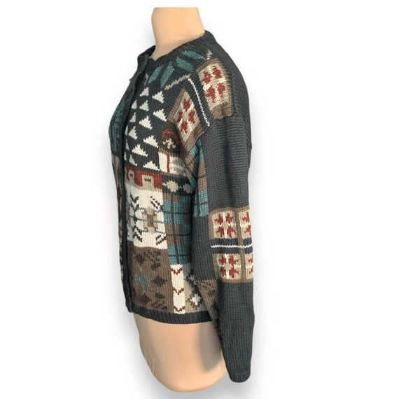 Vintage Nordic Patchwork Cardigan: Wool Blend Kni… - image 4