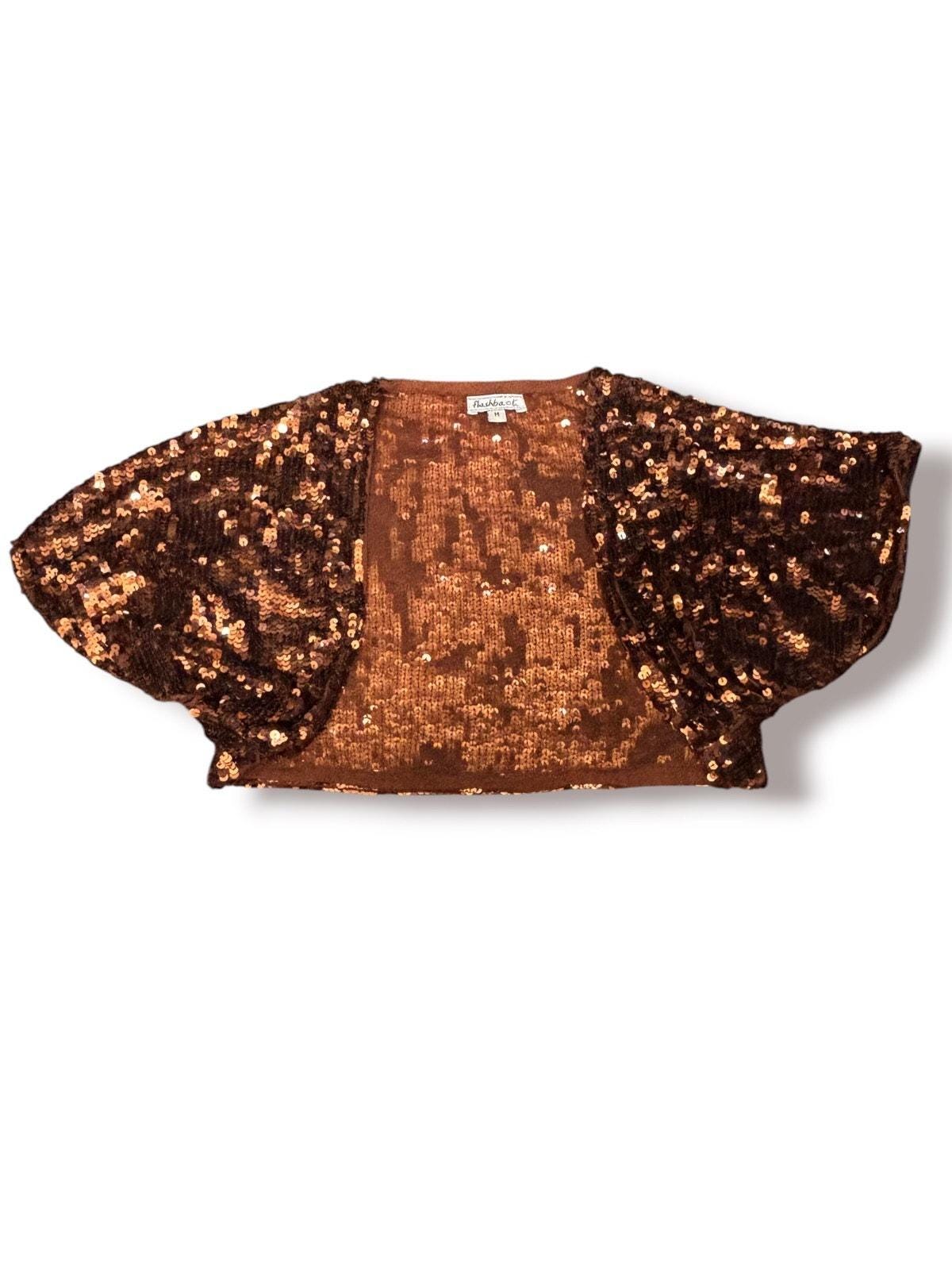 Bronze Copper Sequin Bolero Shrug: Cropped Evening Jacket, Glam Party Cover Up