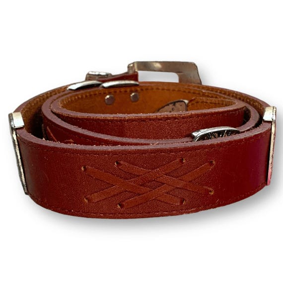 Latigo Western Concho Belt Full Grain Leather Brown Vintage Large Boho Festival Vtg Full Grain Latigo Leather Belt Concho Accents Western  main image 2