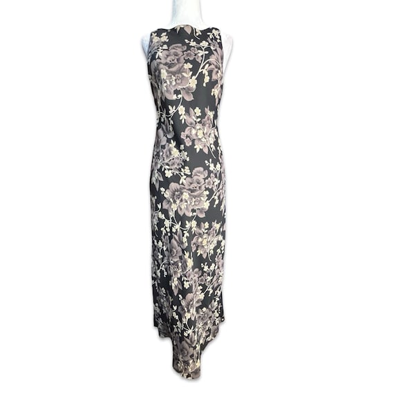 90s Charlotte Russe Black Gray Dark Floral Maxi Dress Sleeveless Romantic Grunge Long Dress