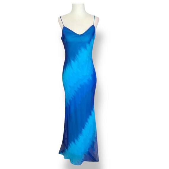 90s Blue Swirl Maxi Slip Dress, Spaghetti Strap Festival Clubwear