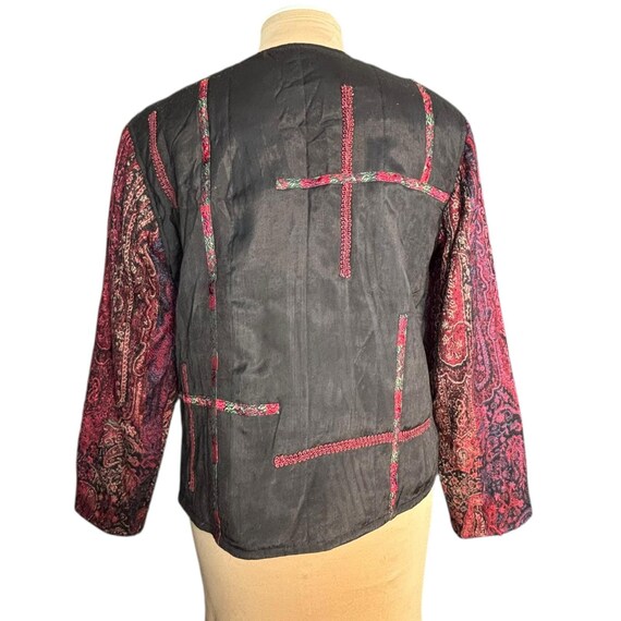 90s Patchwork Velvet Brocade Jacket, Red Black Bo… - image 4