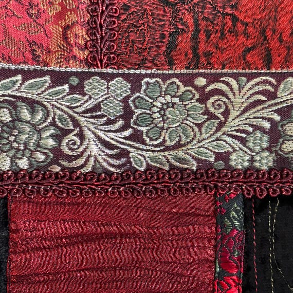 90s Patchwork Velvet Brocade Jacket, Red Black Bo… - image 8