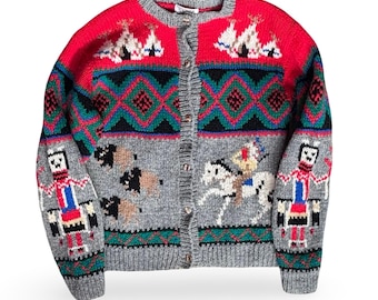 80s Shetland Wool Cardigan: Vintage Skyr Southwestern Horse Rider Knit