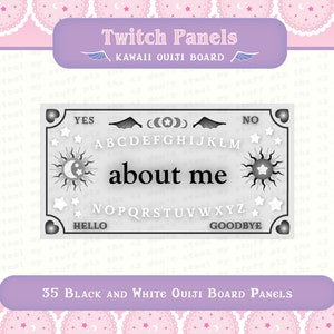 35 Black and White Spooky Cute Ouiji Board Moon Sun Stars Hearts Panels for Twitch