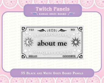 35 Black and White Spooky Cute Ouiji Board Moon Sun Stars Hearts Panels for Twitch