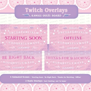Animated Pink Ouiji Board Twitch Overlays and Scenes- Starting Soon, Be Right Back, Thanks for Watching, Offline, Gameplay and Just Chatting