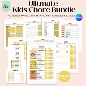 Editable Kids Chore Charts, Behavior Chart, Rewards, Daily Checklist, Responsibility Chart, Daily Checklist, Chore Checklist