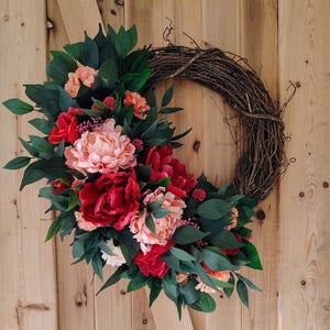 Modern Farmhouse Door Wreath | Floral Wreaths for Front Door | Flower Wreath | Pink Peonies| Front Door Wreath  | Outdoor Wreaths