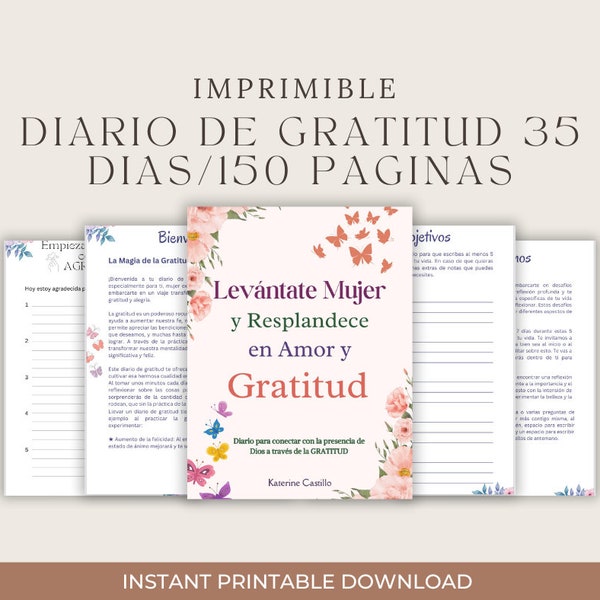 Gratitude Journal Printable | Diario de Gratitud Levántate Mujer Y Resplandece en Amor y Gratitud Imprimible