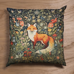 Fox Throw Pillow William Morris Aesthetic English Country Botanical Living Room Bedroom Accent Throw 14x14 16x16 18x18 20x20 WITH INSERT