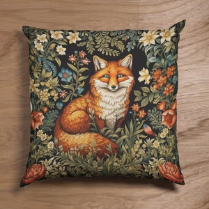 Fox Pillow William Morris Inspired Fox Forest Square Throw Cottagecore Floral Botanical Aesthetic Maximalist Luxury Decor INSERT INCLUDED