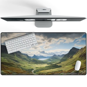 Cottagecore Desk Mat - Aesthetic Hills Scotland Skye Deskmat - Gamer Keyboard Mouse Pad Mousepad XL - Office Decor Gift