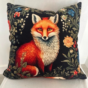 Fox Pillow | William Morris Inspired Fox Forest Pillow | Cottagecore, Floral Botanical Pillow | Maximalist Luxury Decor | INSERT INCLUDED