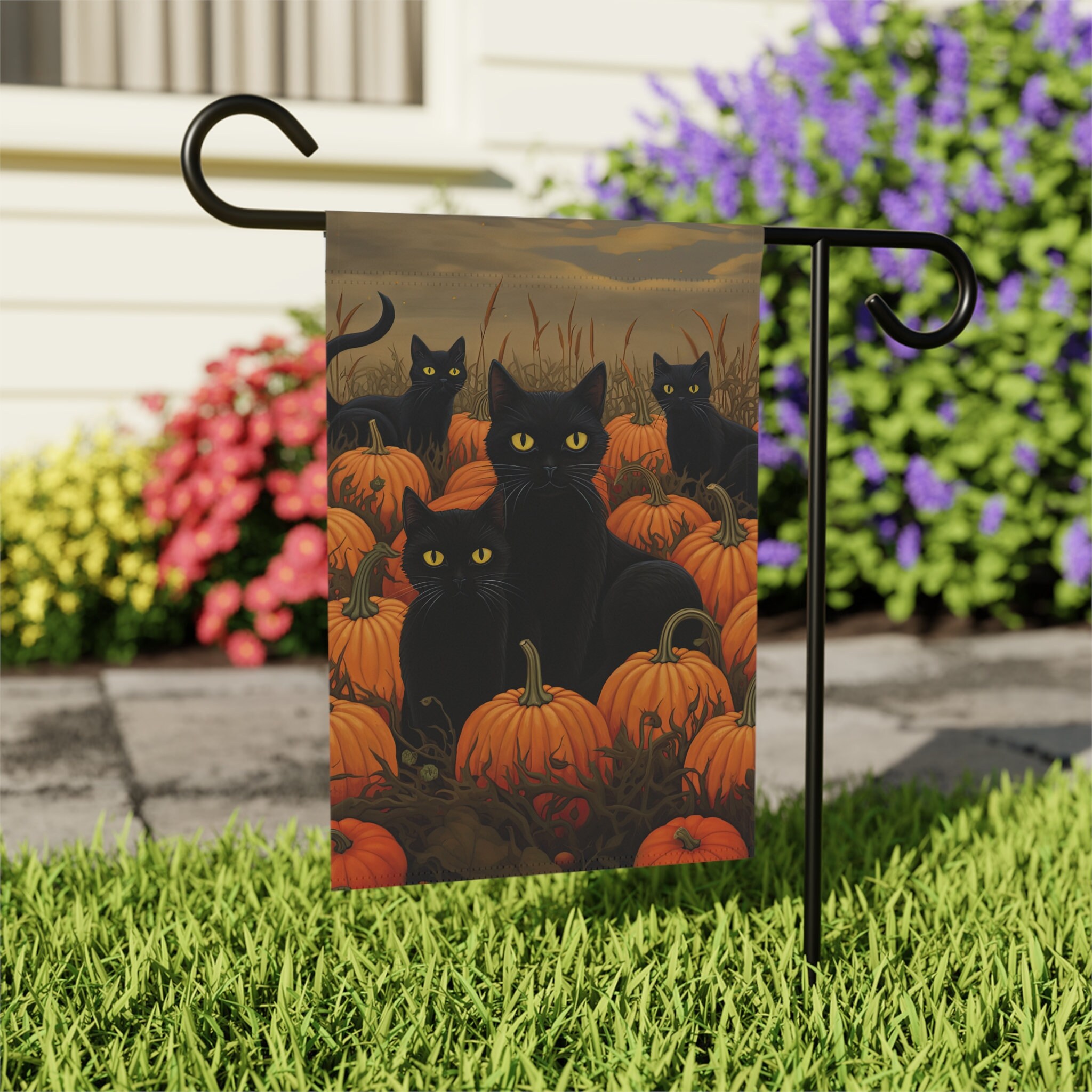Halloween-Gartenflagge – Schwarze Katze Mit Hexenhut & Kürbis, Doppelseitig, 30,5x45,7 Cm – Deko Für Herbst & Halloween