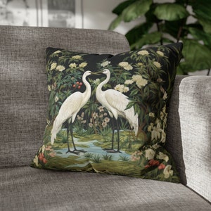 Crane Throw Pillow | William Morris Victorian Vintage Style | Elegant Cottagecore Accent | Luxury Living Room Bedroom | INSERT INCLUDED