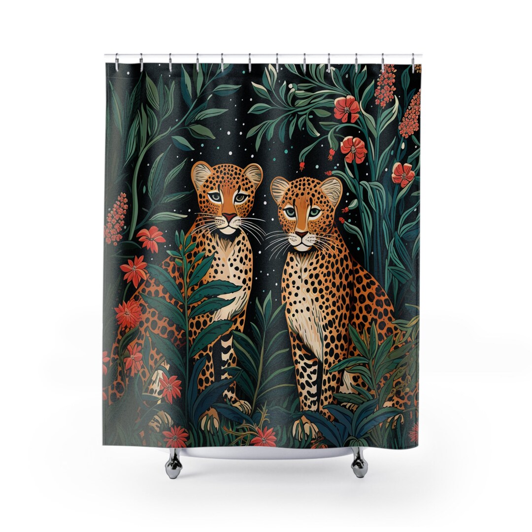 Jaguar Jungle Shower Curtain William Morris Inspired Home Nature Decor