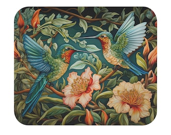 Hummingbird Mouse Pad - William Morris Aesthetic - Cottagecore Garden Nature Bird Forest Professional Work Home Office Decor - 9x8